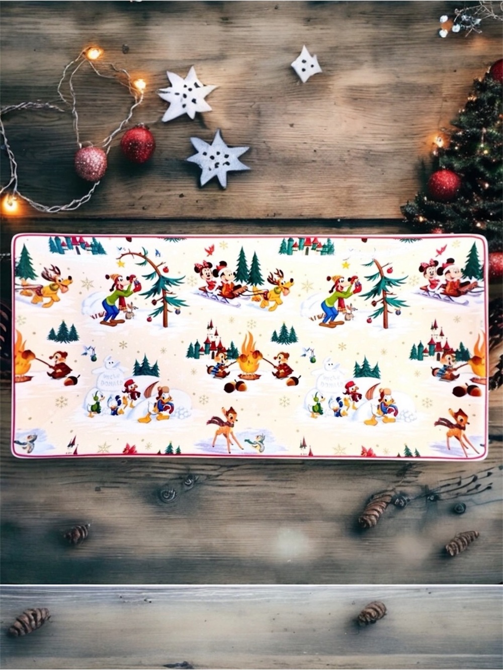 NWT Disney Parks Retro Storybook Holiday Mickey Mouse & Friends Ceramic Tray